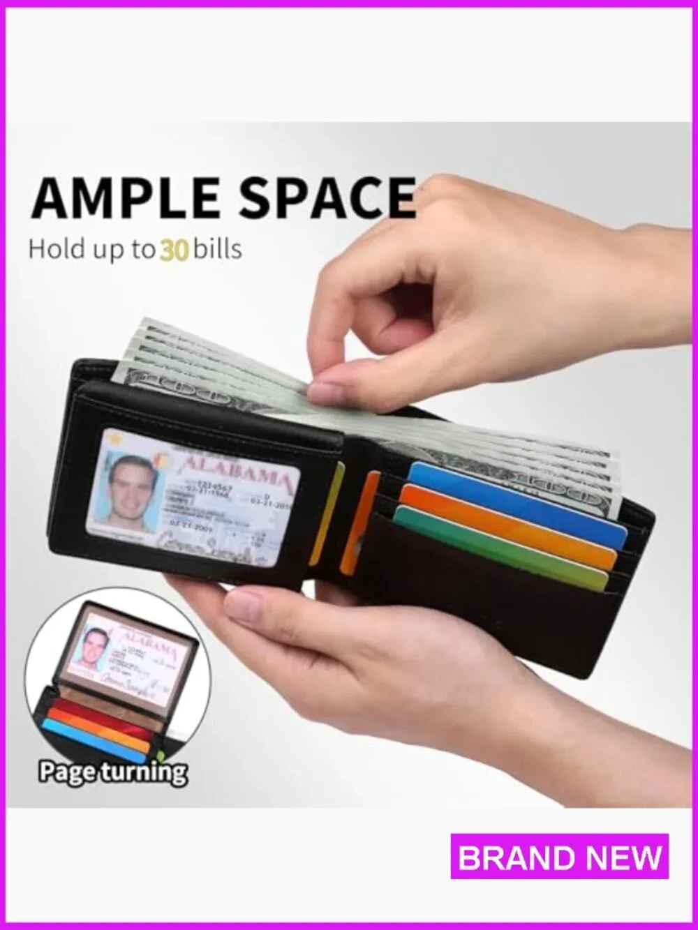 Genuine Leather RFID Blocking Bifold Wallet With ID Windows Classic Slim